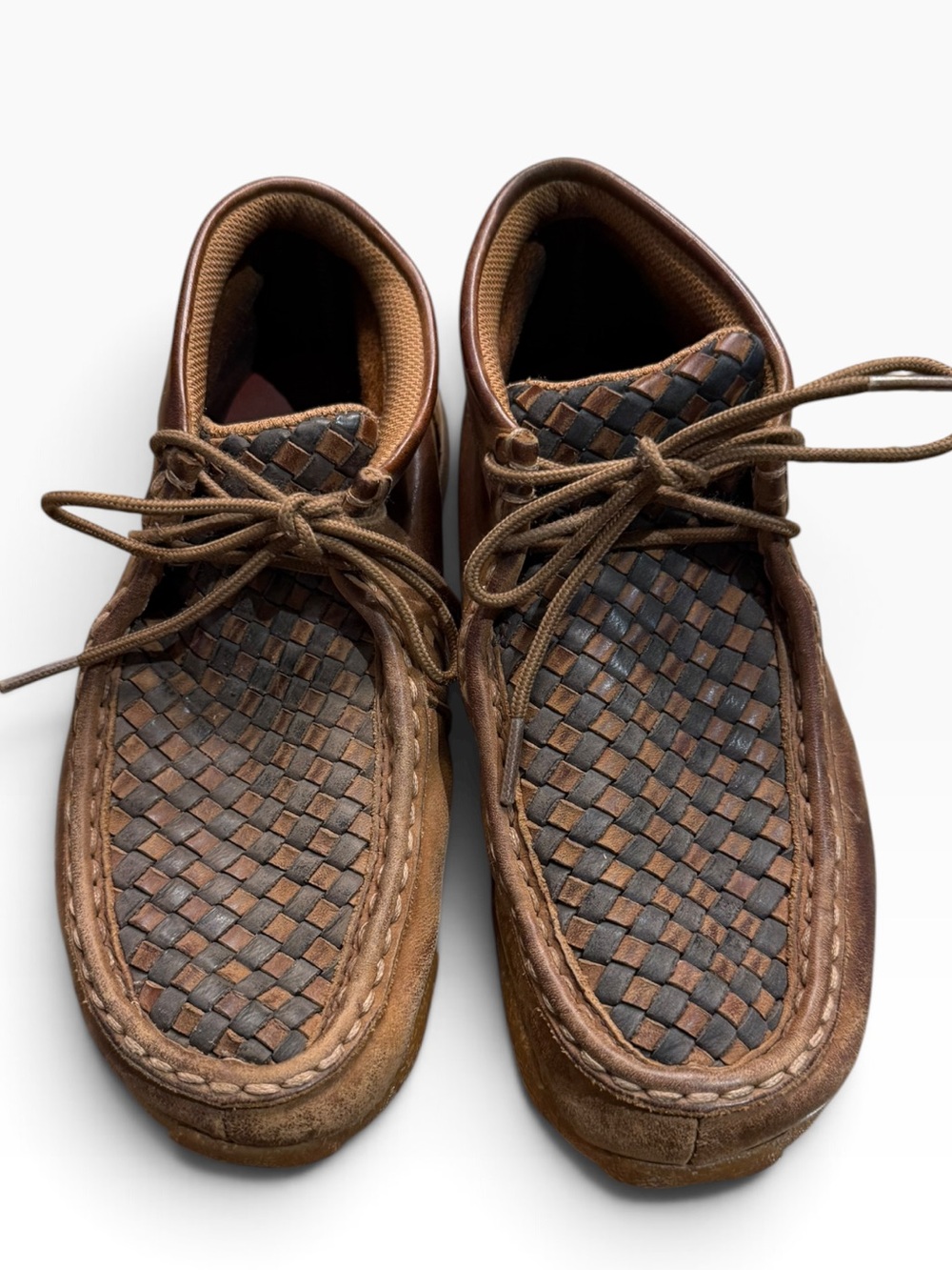 Twisted X Boys Size 3 Brown Leather Booties with Woven top
